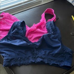 Breezies Lace Wireless Bralette in Navy and Rose Violet New